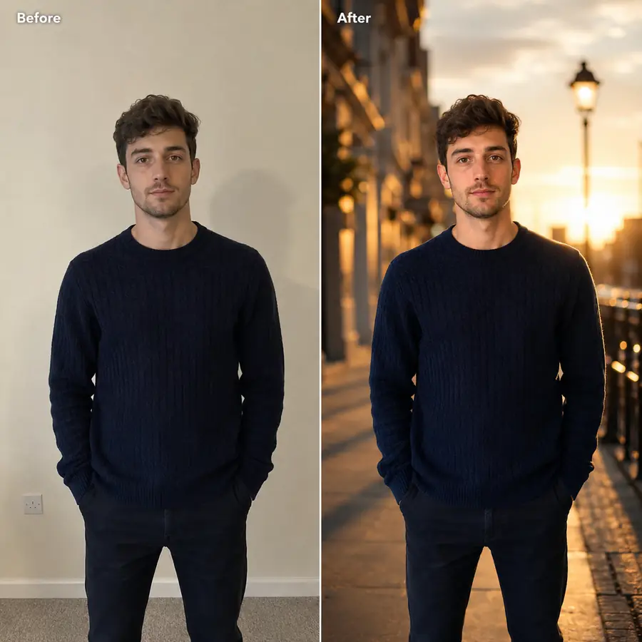AI image to image before and after background replacement preview